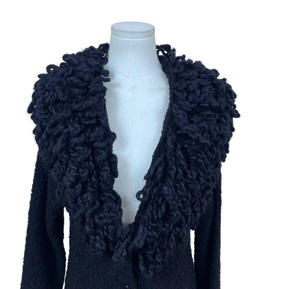 Halukoko Womens Black Ramie/Acrylic Long Coat With Textured Collar Size L - New - Picture 4 of 9